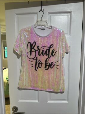 Sequin 'Bride to Be' Tee - Iridescent Pink/Yellow